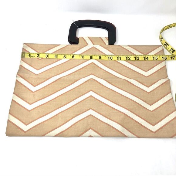 Large Tan Canvas Chevron Summer Bag w/ Acrylic Top Handles - Picture 6 of 7